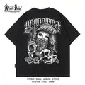 Trendy American West Coast Hip Hop Street Style Short Sleeve T-shirt for Men, Loose and Heavy Weight, Pure Cotton Skeleton, Pure Cotton Tattoo Artist