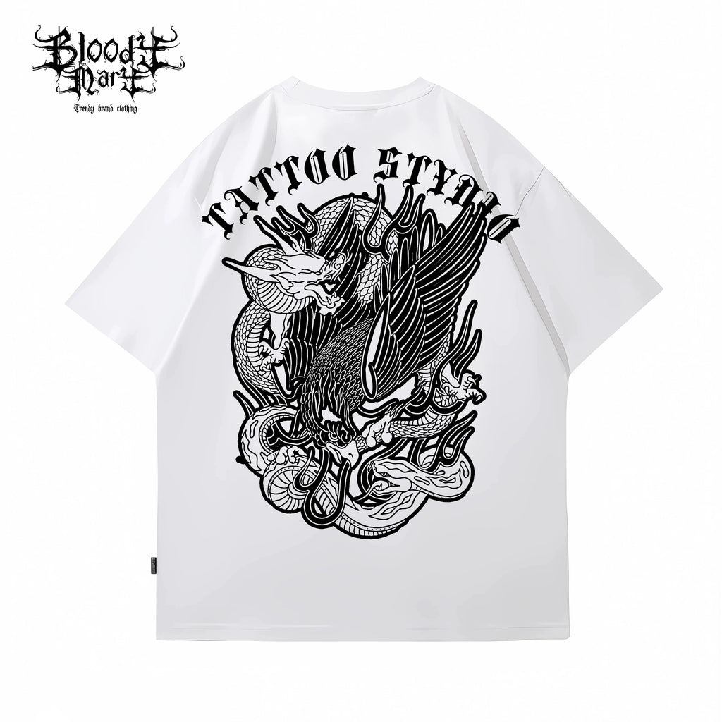 American street flower font short sleeved loose cotton heavyweight niche hip-hop tattoo artist trendy T-shirt