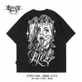 American street dark style floral font West Coast short sleeved T-shirt for men, loose and heavyweight, niche trendy printed top