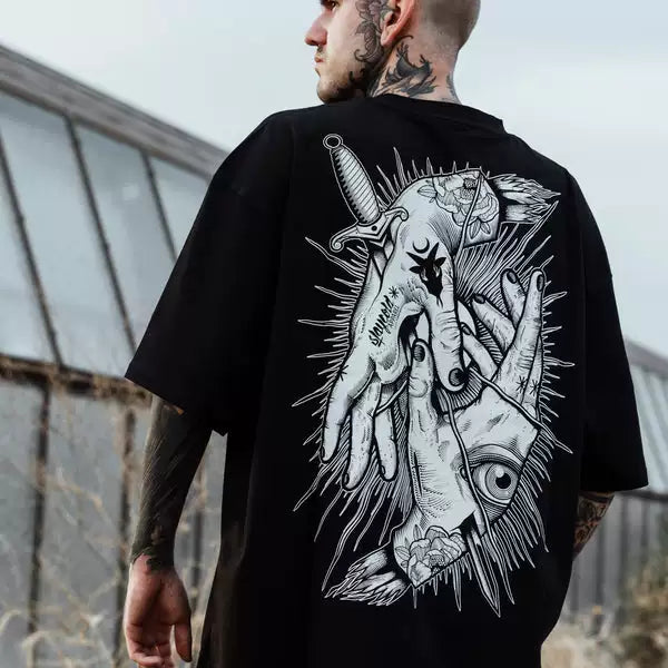 Original trendy brand American retro dark goth short sleeved men's and women's loose cotton heavyweight niche hip-hop T-shirt street