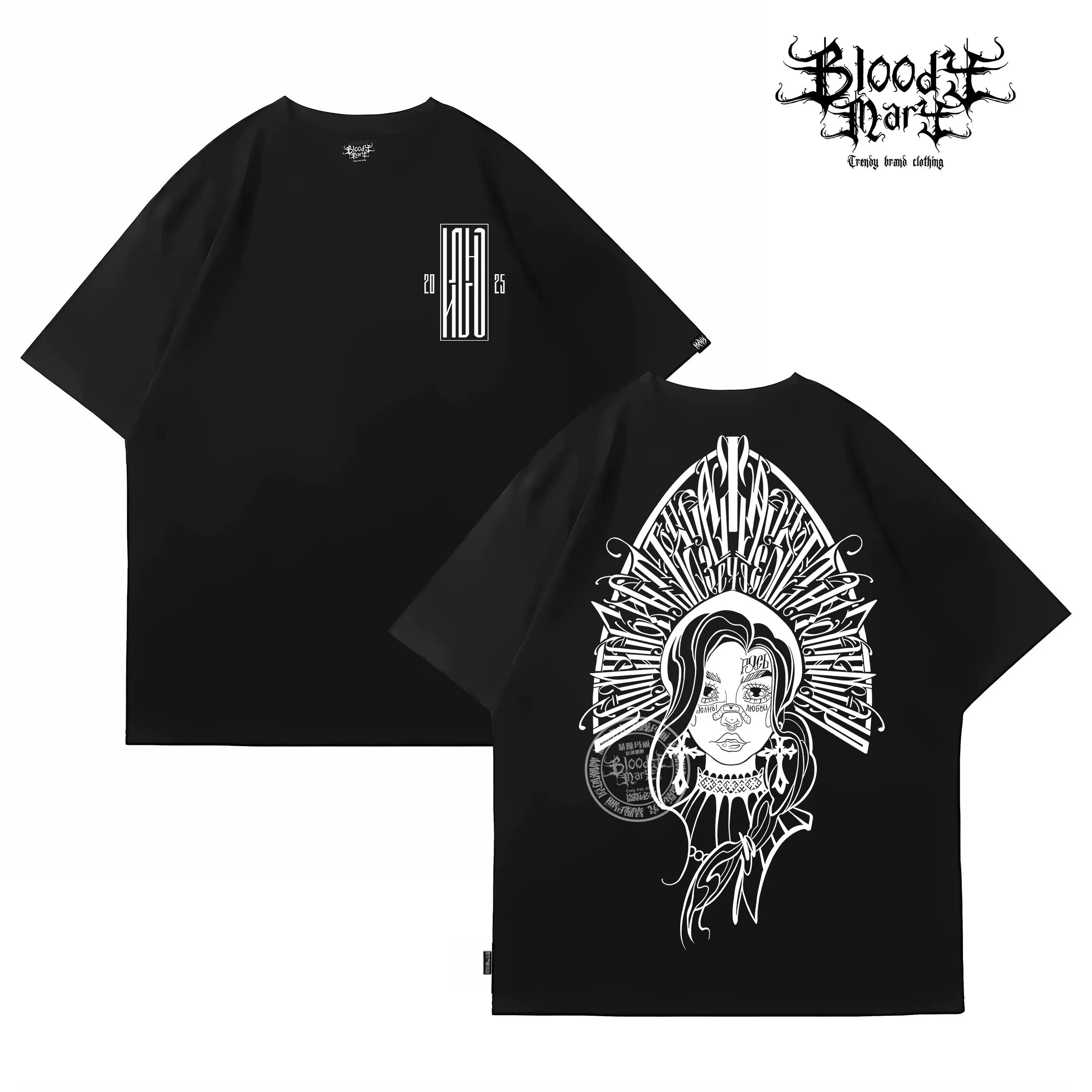 Original trendy brand American West Coast floral font heavyweight pure cotton T-shirt ins street round neck hip-hop street dance short sleeved shirt