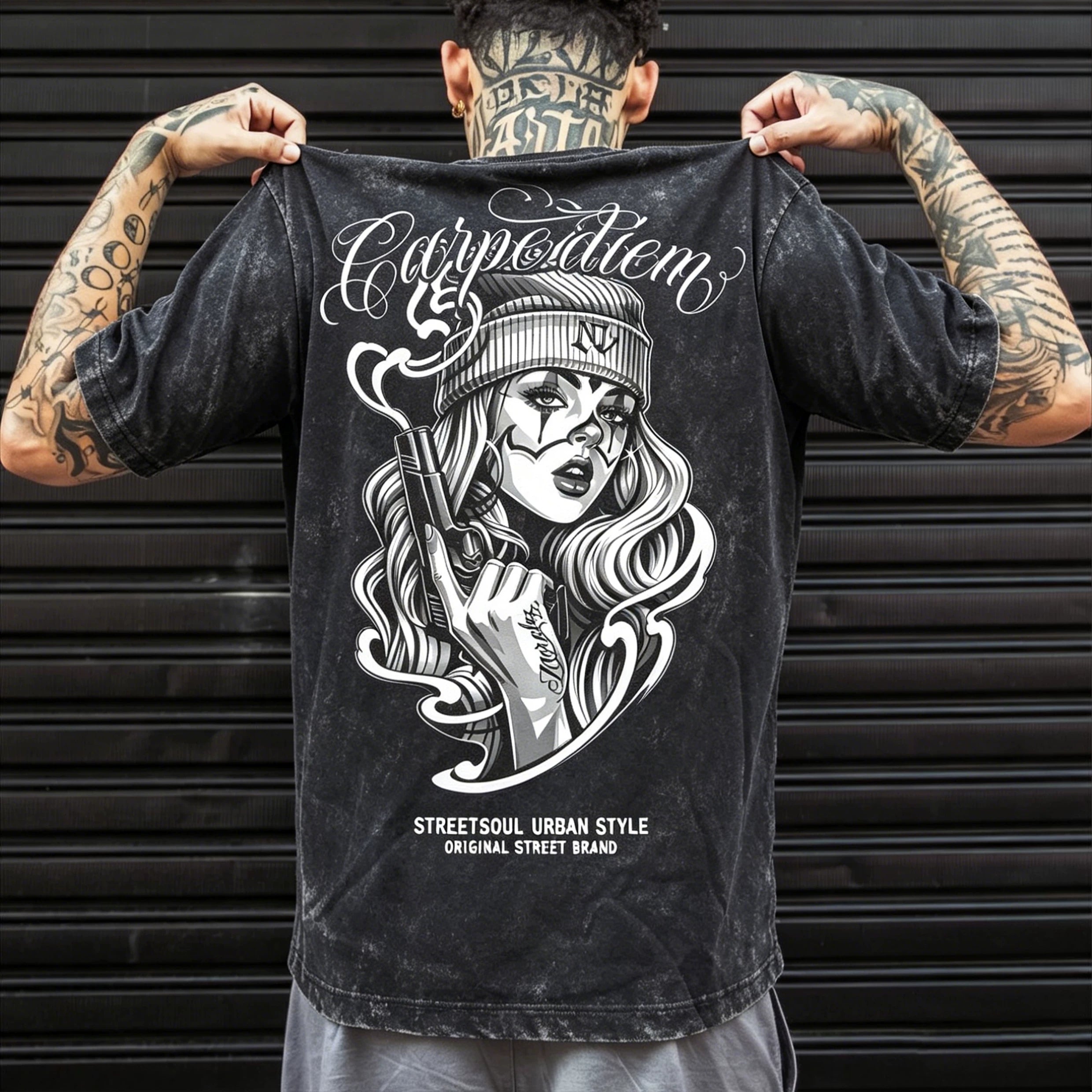 American hip-hop style heavyweight short sleeved pure cotton T-shirt men's loose floral print dark street fashion brand top