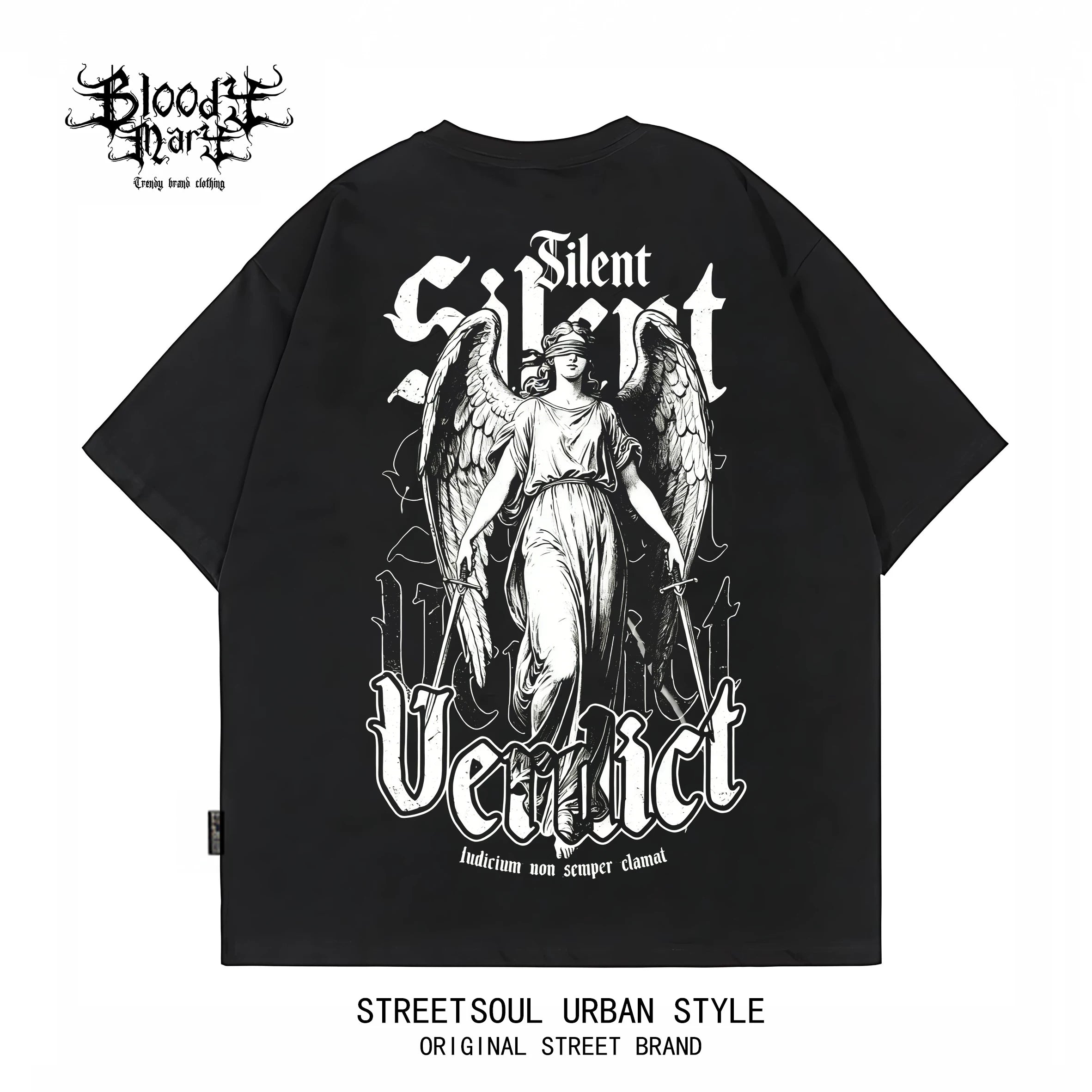 Trendy American Retro Gothic Flower Font Short sleeved T-shirt for Men and Women, Loose Black Print, Trendy High Street