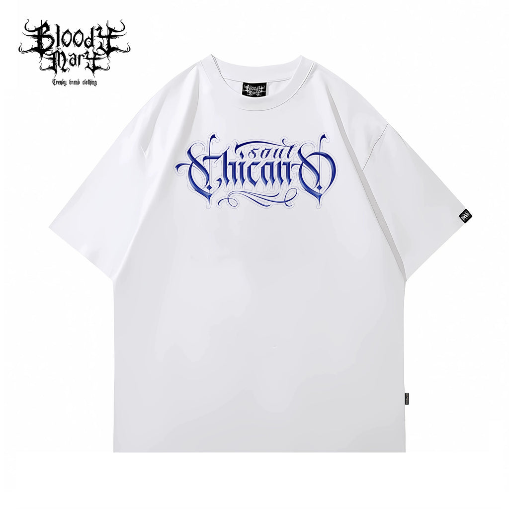 American street Chicano floral font short sleeved loose cotton heavyweight niche hip-hop tattoo artist trendy T-shirt