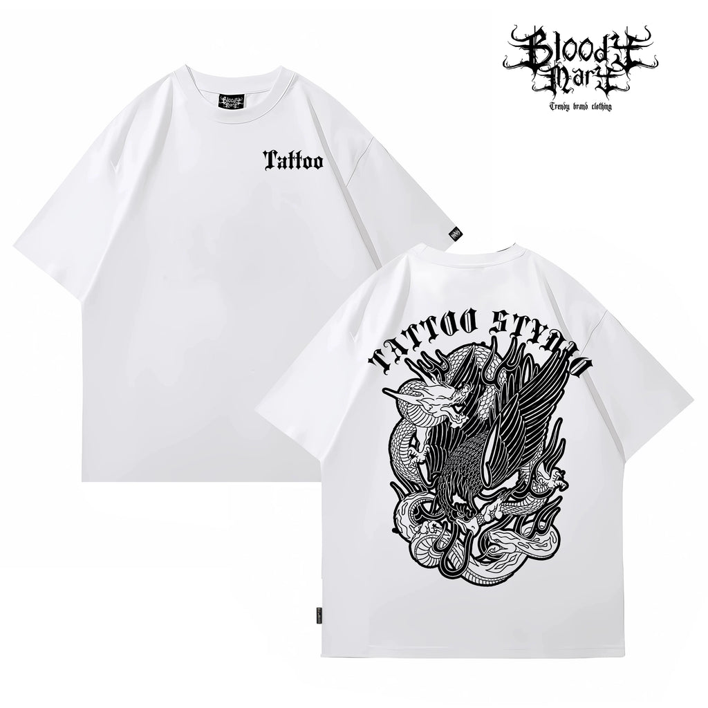 American street flower font short sleeved loose cotton heavyweight niche hip-hop tattoo artist trendy T-shirt