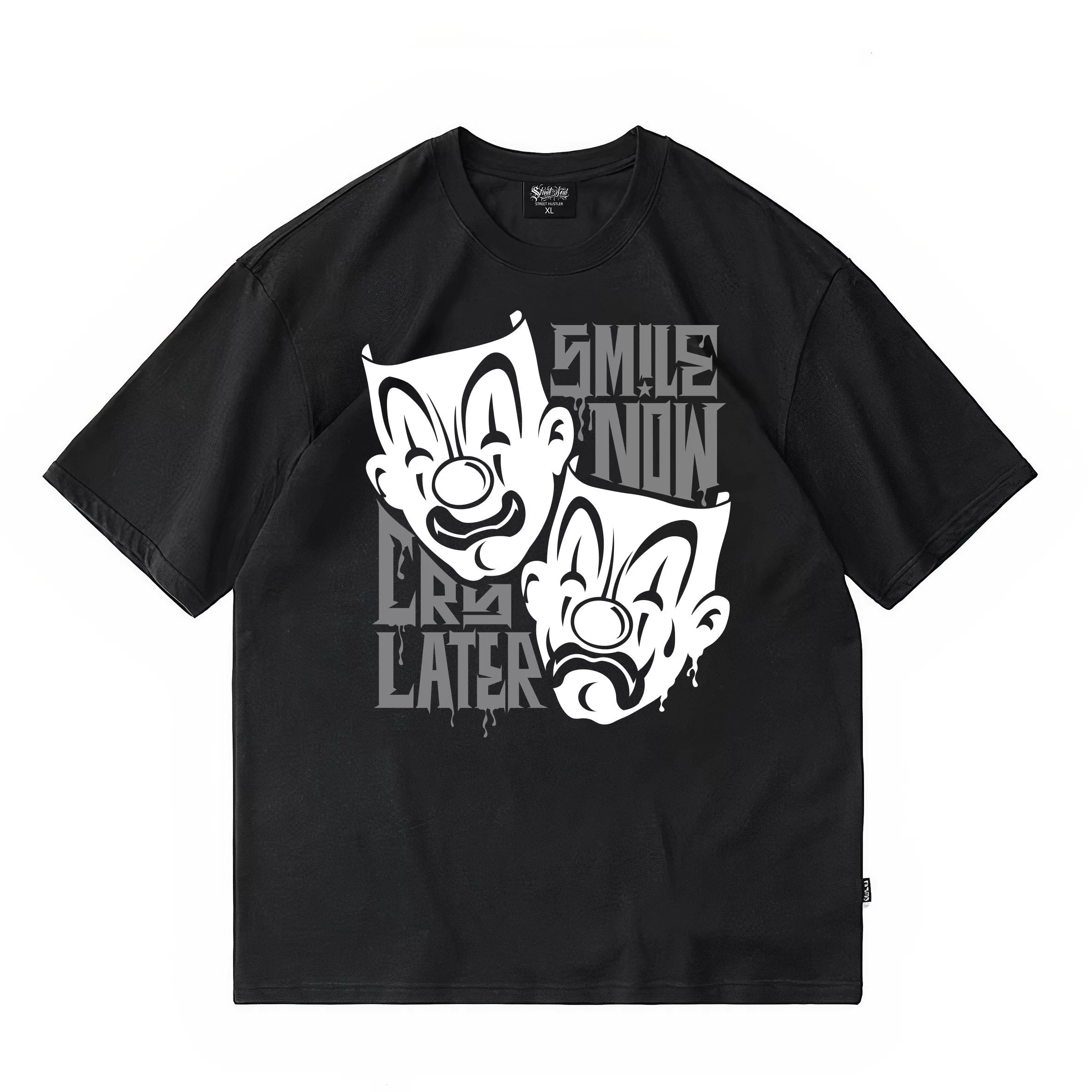 American fashion brand Kano floral font clown gang hip-hop English mask crying smiling face American heavyweight loose T-shirt