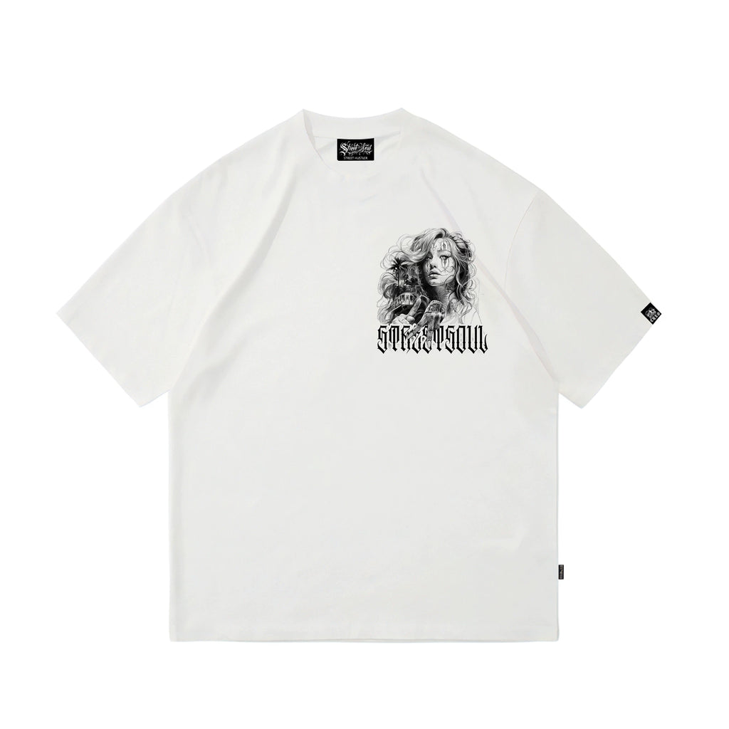 Original Trendy Brand American Street Flower Font Short Sleeve Men's and Women's Loose Cotton Heavy Weight Niche Hip Hop T-shirt
