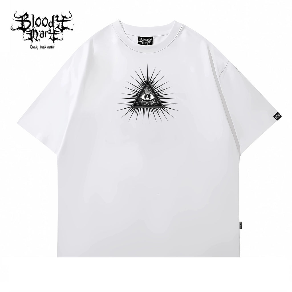 Original Trendy American Hip Hop Style Heavy Metal Printed Short Sleeve T-shirt for Men and Women, Loose Round Neck, Heavy Cotton, Rock