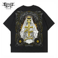 American retro West Coast rock style skull print short sleeved T-shirt for men and women, black pure cotton rock trend brand flower body