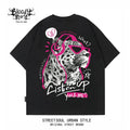 China-Chic style American printed short sleeved T-shirt for men and women loose street trend summer new black T-shirt leopard print