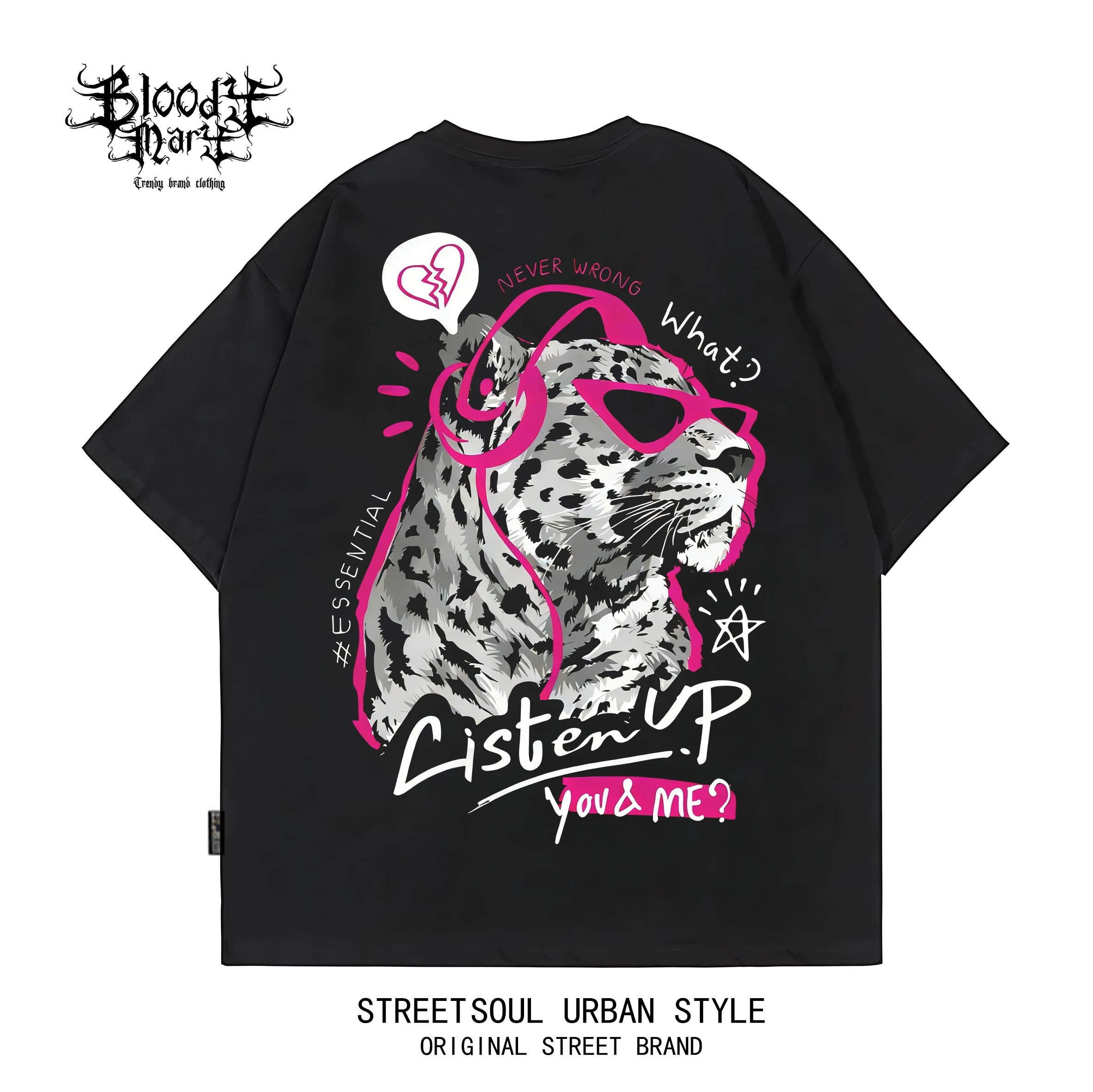 China-Chic style American printed short sleeved T-shirt for men and women loose street trend summer new black T-shirt leopard print