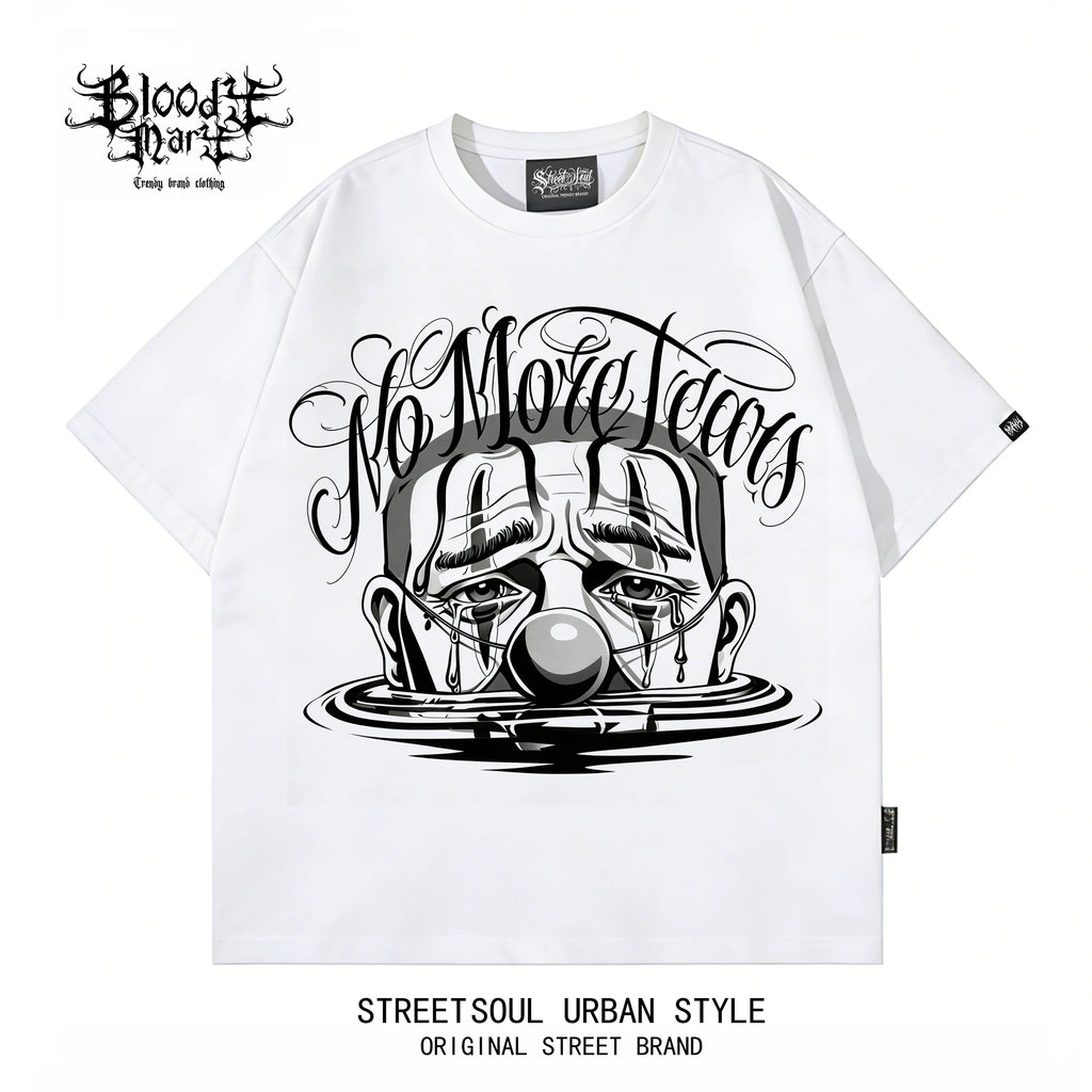 American West Coast floral font hip-hop style black short sleeved T-shirt men's loose shoulder letter printed street top
