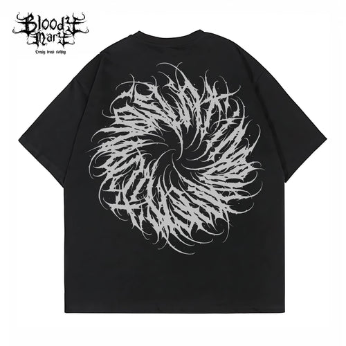 American street dark floral font circle short sleeved loose cotton heavyweight niche hip-hop tattoo artist trendy T-shirt