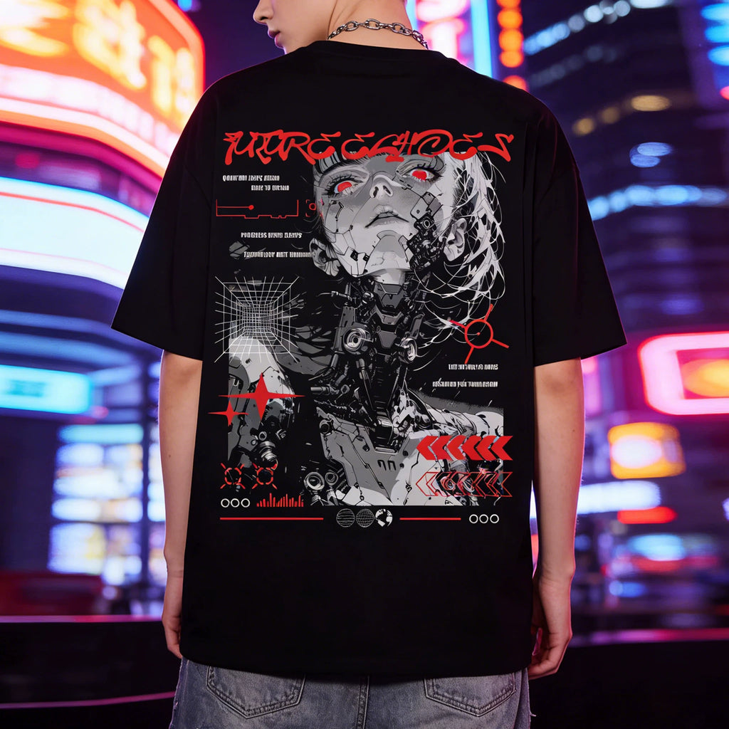 Original trendy brand American futuristic technology short sleeved men's and women's loose cotton heavyweight niche hip-hop retro T-shirt