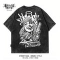 American street dark style printed short sleeved T-shirt for men, loose and heavyweight, niche trendy brand, vintage top, rugged and handsome, shoulder down
