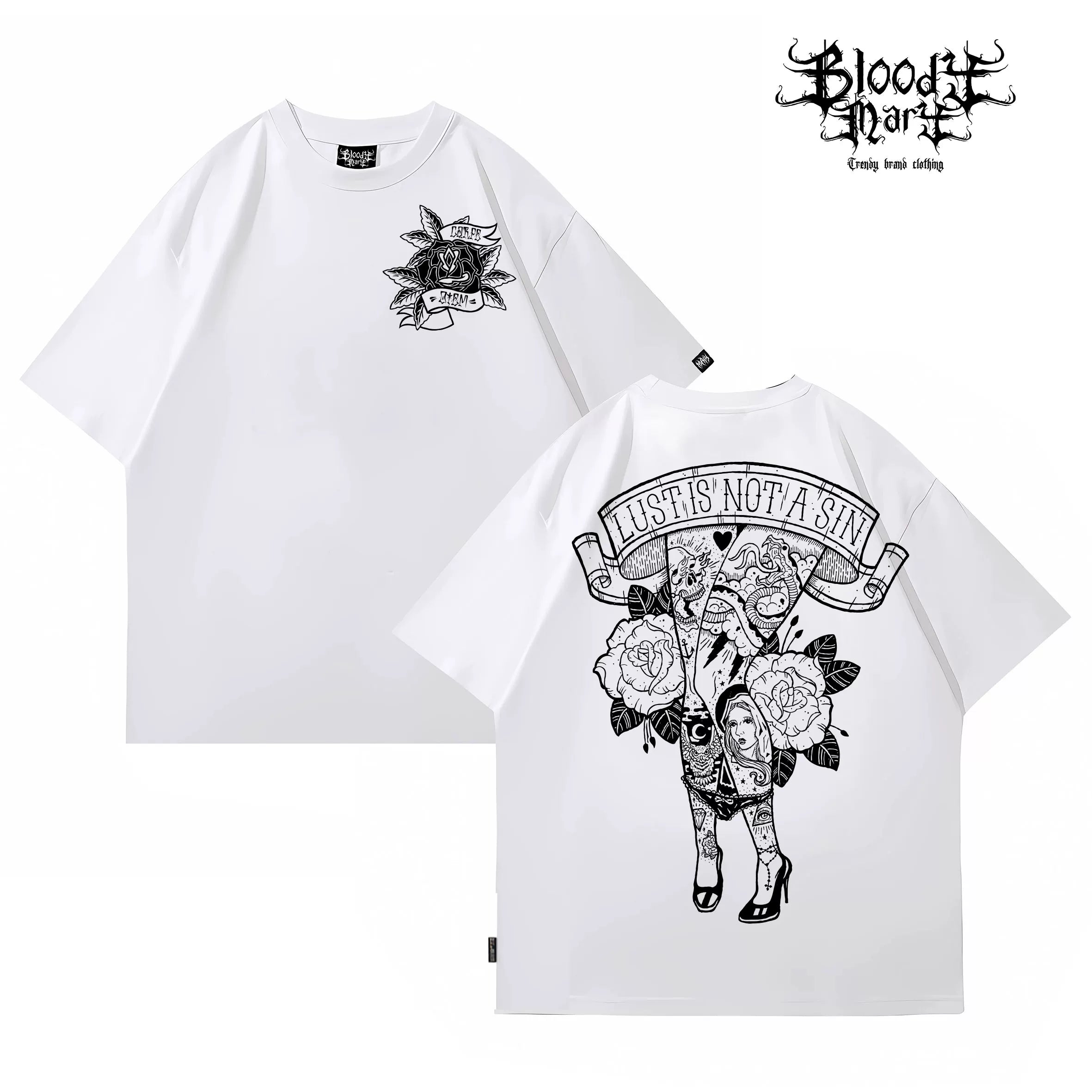 American retro street flower font short sleeved men's and women's loose cotton heavyweight niche hip-hop tattoo artist T-shirt dark