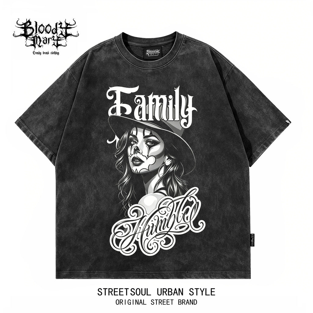 American retro rock style short sleeved T-shirt for men and women, washed and worn with loose letter print, street fashion brand, street style