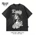 American retro rock style short sleeved T-shirt for men and women, washed and worn with loose letter print, street fashion brand, street style