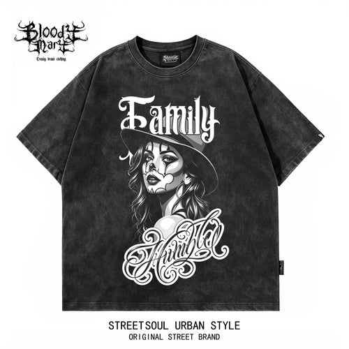 American retro rock style short sleeved T-shirt for men and women, washed and worn with loose letter print, street fashion brand, street style