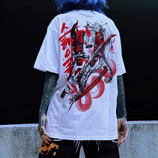 American street hip-hop cross flower font hip-hop American West Coast prayer hand T-shirt street dance tattoo artist