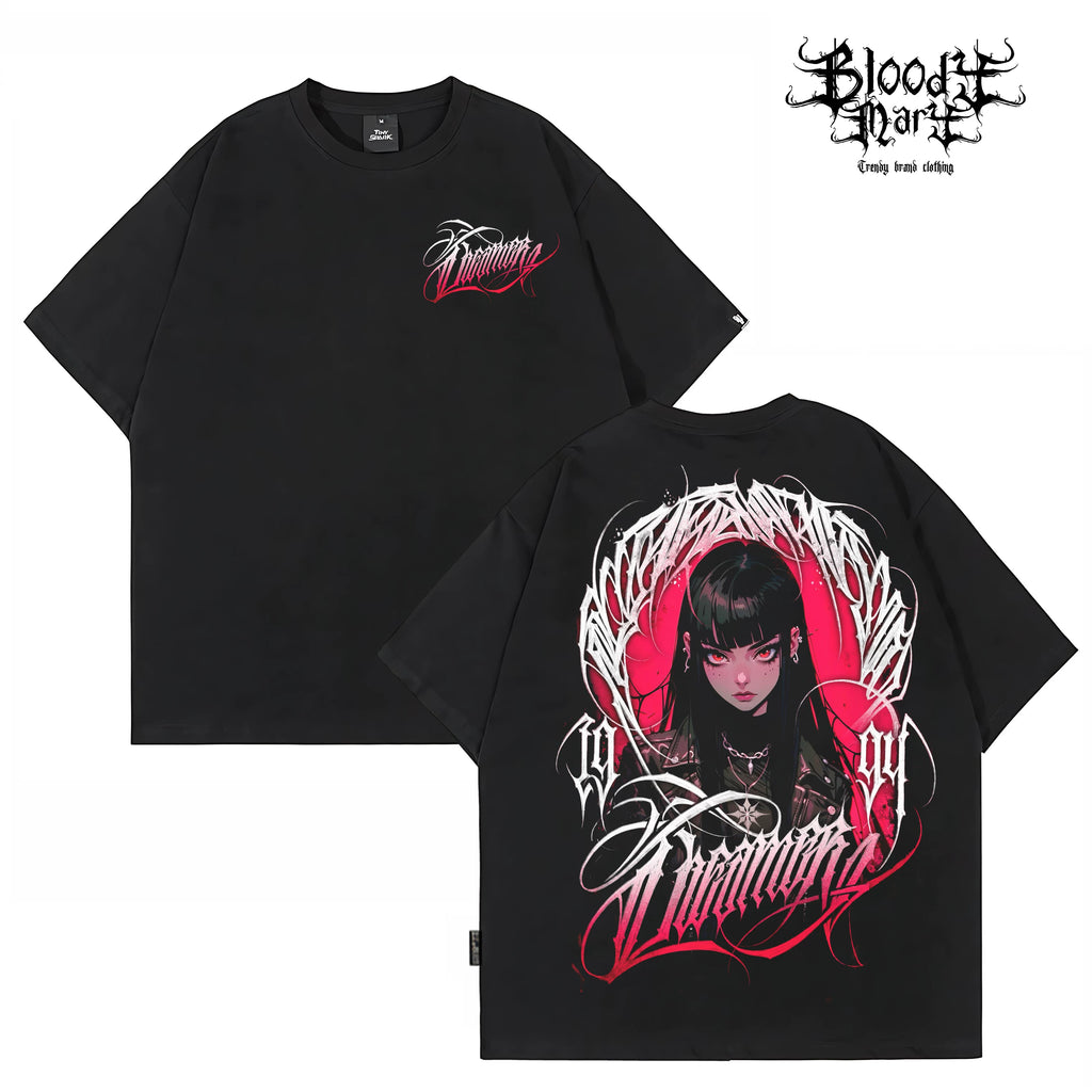 Original Trendy Brand American Chicano Flower Font, Niche Cartoon Hip Hop, Pure Cotton, Heavy Tattoo Artist, Retro T-shirt