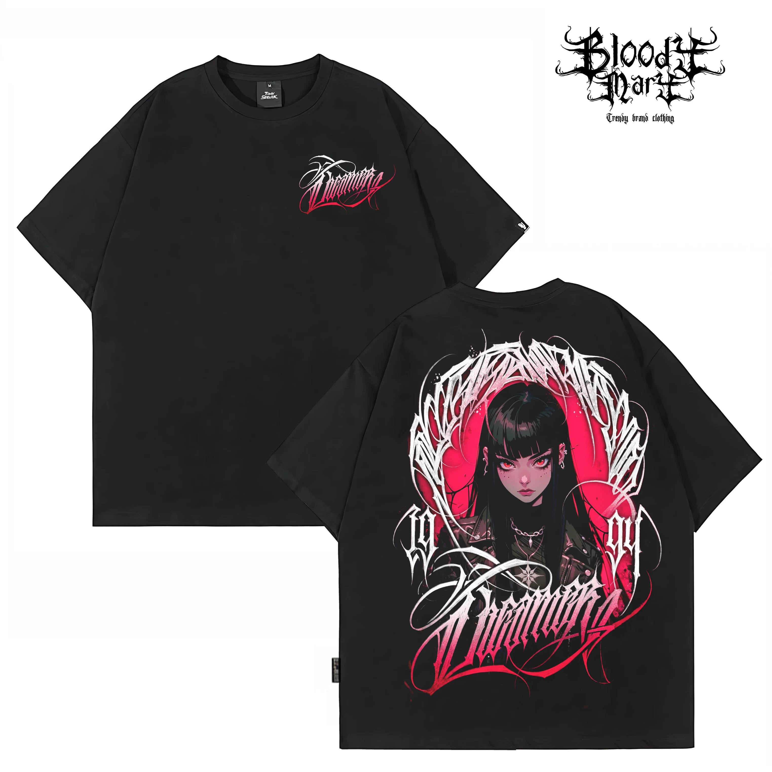 Original Trendy Brand American Chicano Flower Font, Niche Cartoon Hip Hop, Pure Cotton, Heavy Tattoo Artist, Retro T-shirt
