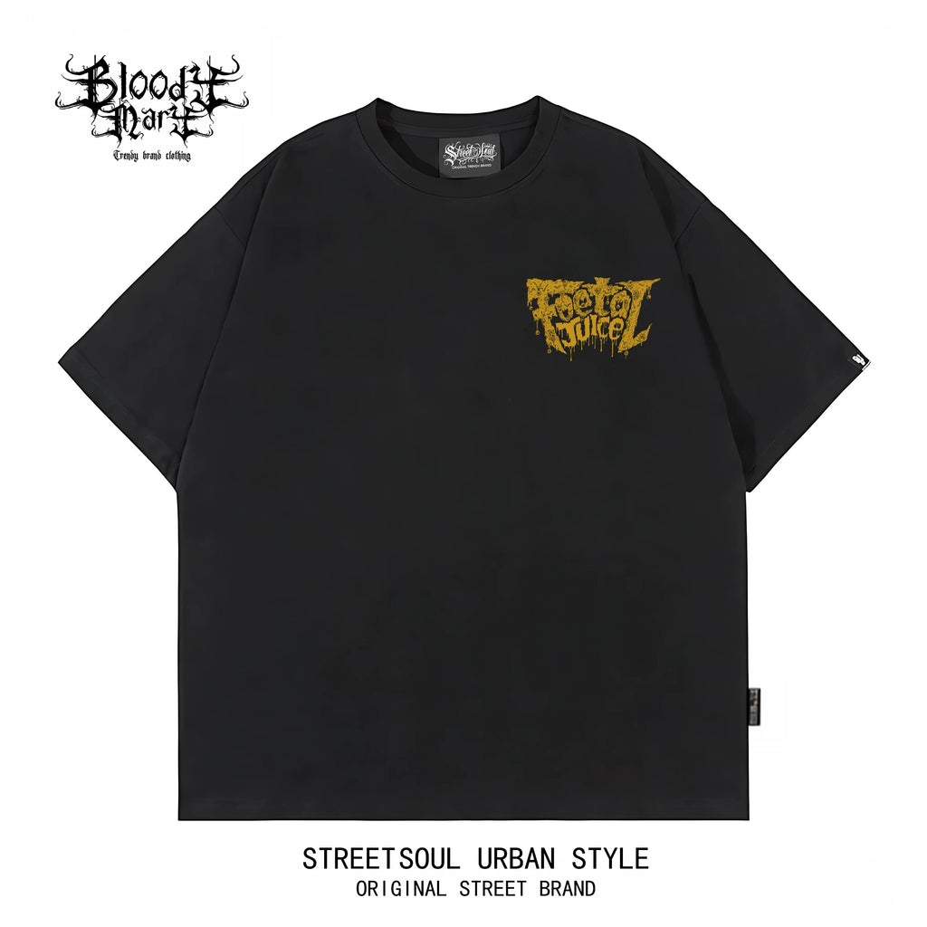 Original American hip-hop style skull print short sleeved T-shirt for men and women, loose and heavy weight, pure cotton rock, street black
