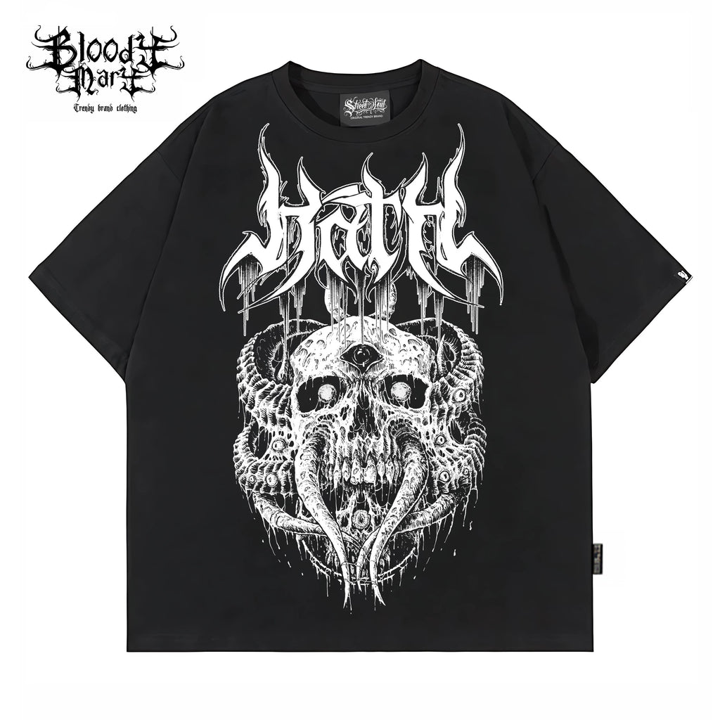 Flower shaped characters, Chicano skeleton, niche trendy brand, original hip-hop, heavyweight ins, tattoo artist, American street t-shirt
