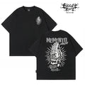 Chicano Black Short sleeved T-shirt with American Trendy Brand, Men's Printed Heavy duty Cotton Loose Top, West Coast Floral Font