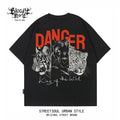 American retro rock style shoulder sleeves short sleeved T-shirt for men and women loose oversized animal print heavyweight pure cotton