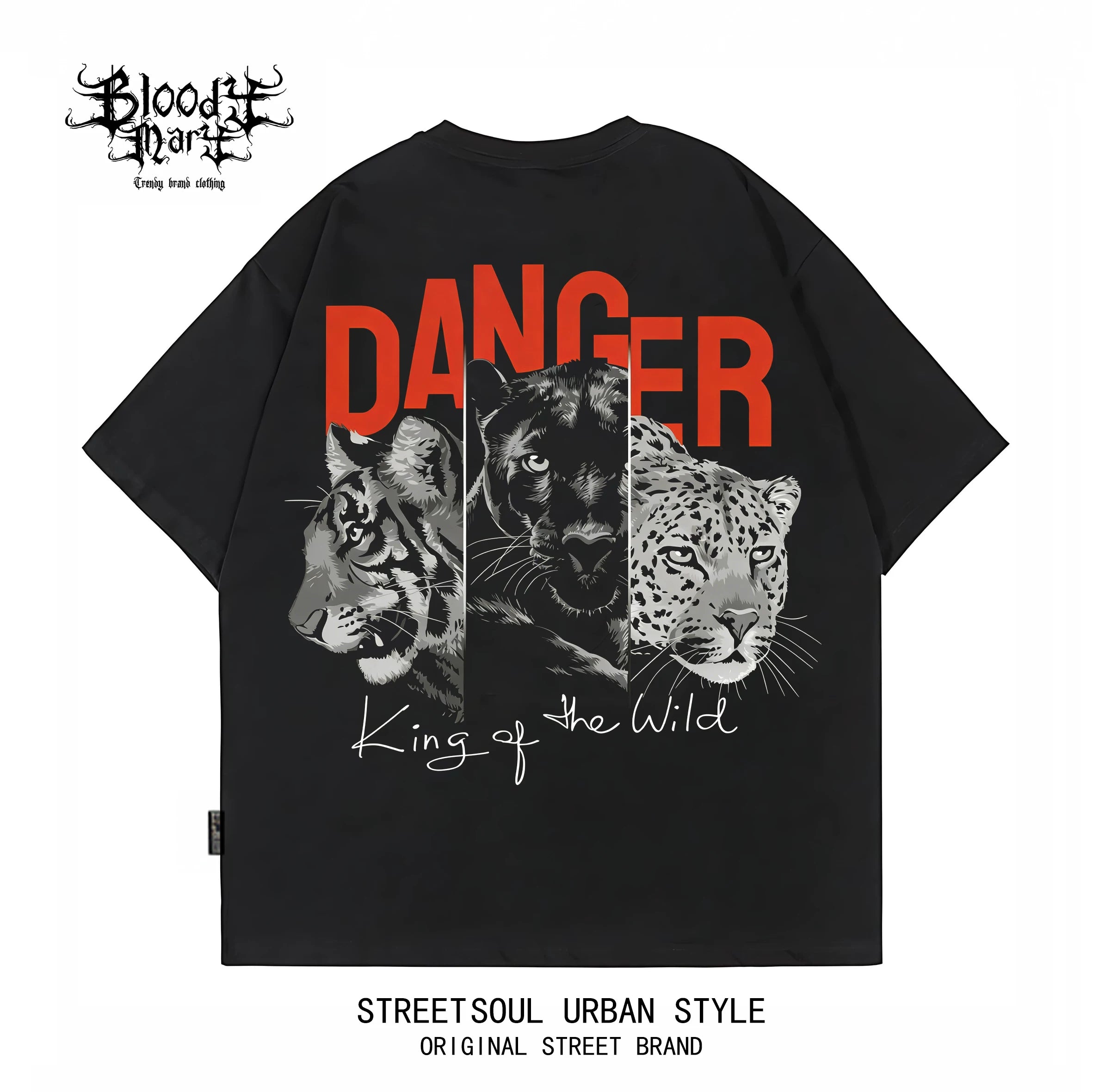American retro rock style shoulder sleeves short sleeved T-shirt for men and women loose oversized animal print heavyweight pure cotton