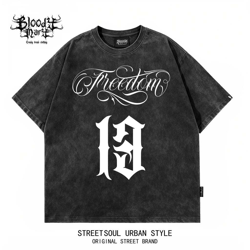 American street style West Coast heavyweight pure cotton short sleeved T-shirt men's loose oversized letter Chicano top