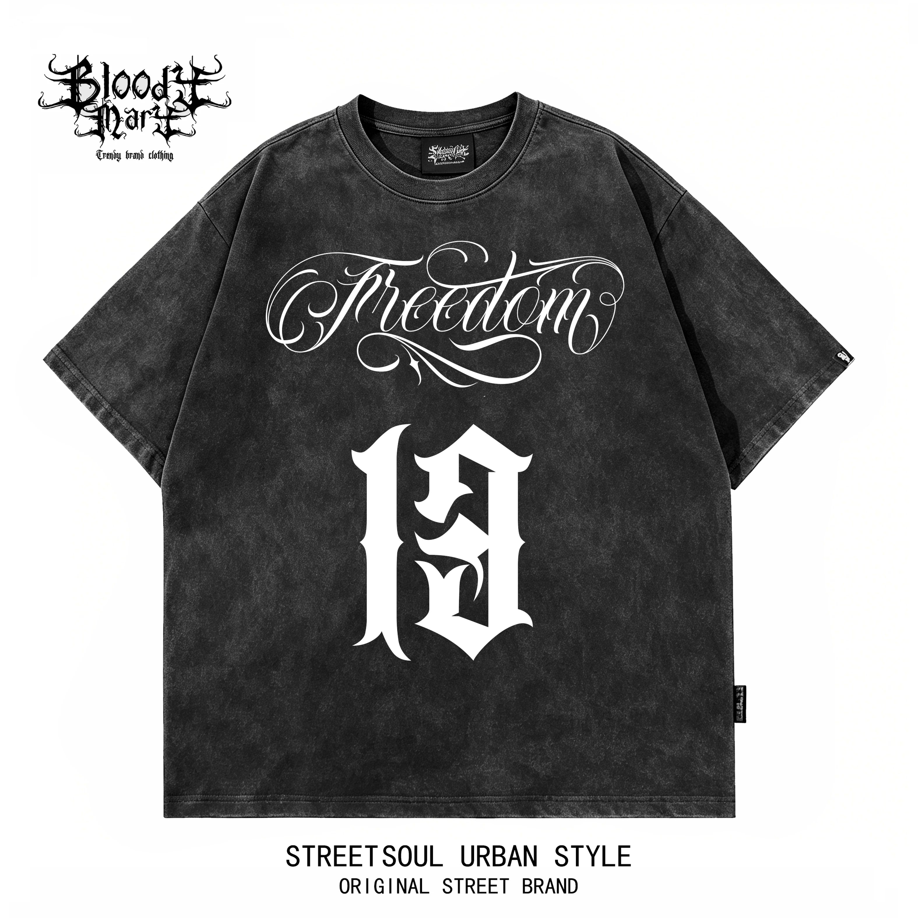 American street style West Coast heavyweight pure cotton short sleeved T-shirt men's loose oversized letter Chicano top