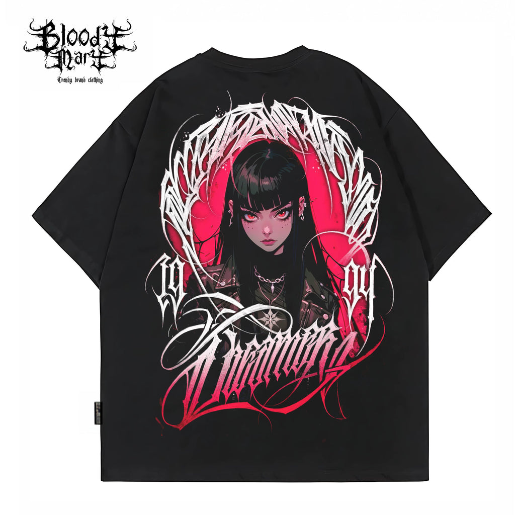 Original Trendy Brand American Chicano Flower Font, Niche Cartoon Hip Hop, Pure Cotton, Heavy Tattoo Artist, Retro T-shirt