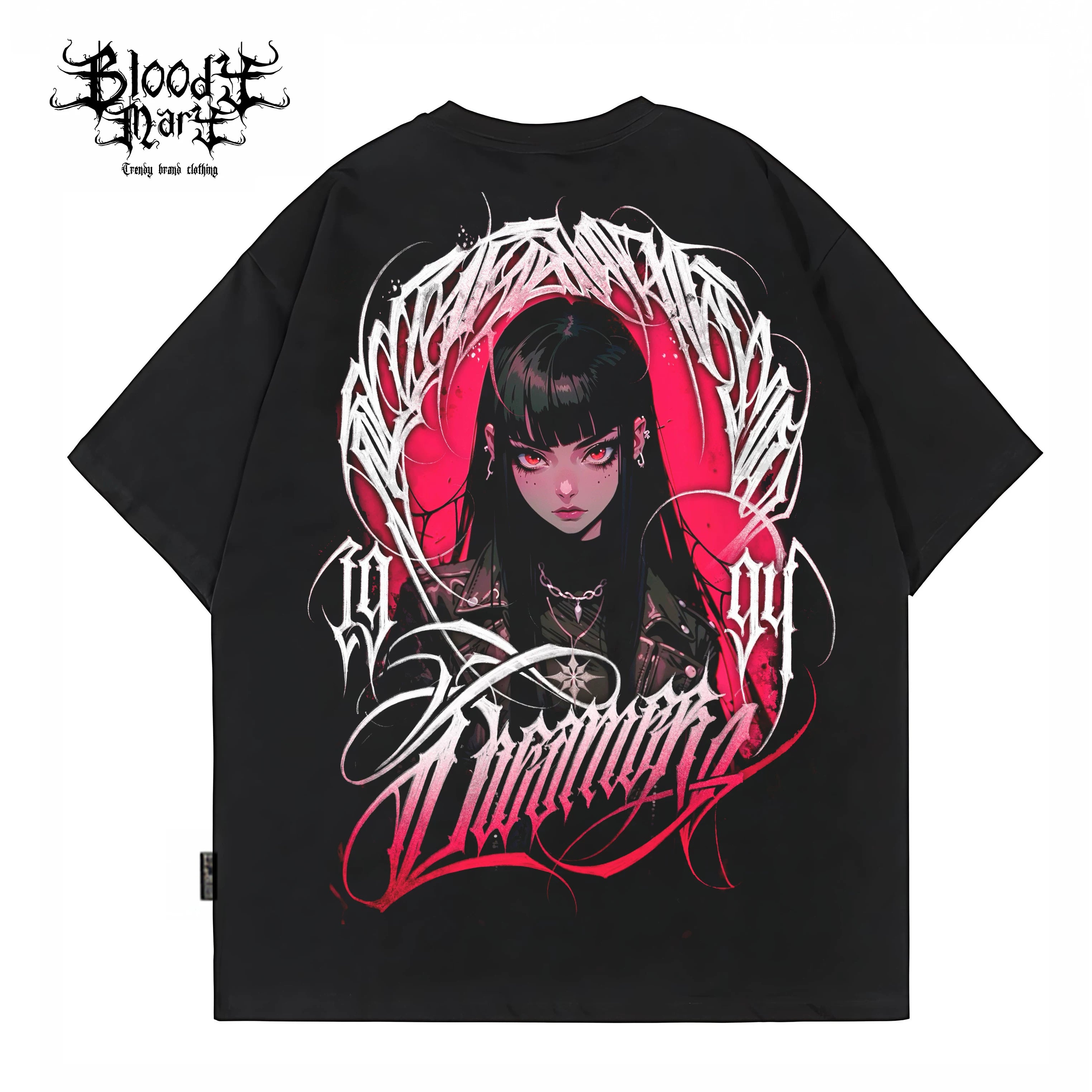 Original Trendy Brand American Chicano Flower Font, Niche Cartoon Hip Hop, Pure Cotton, Heavy Tattoo Artist, Retro T-shirt