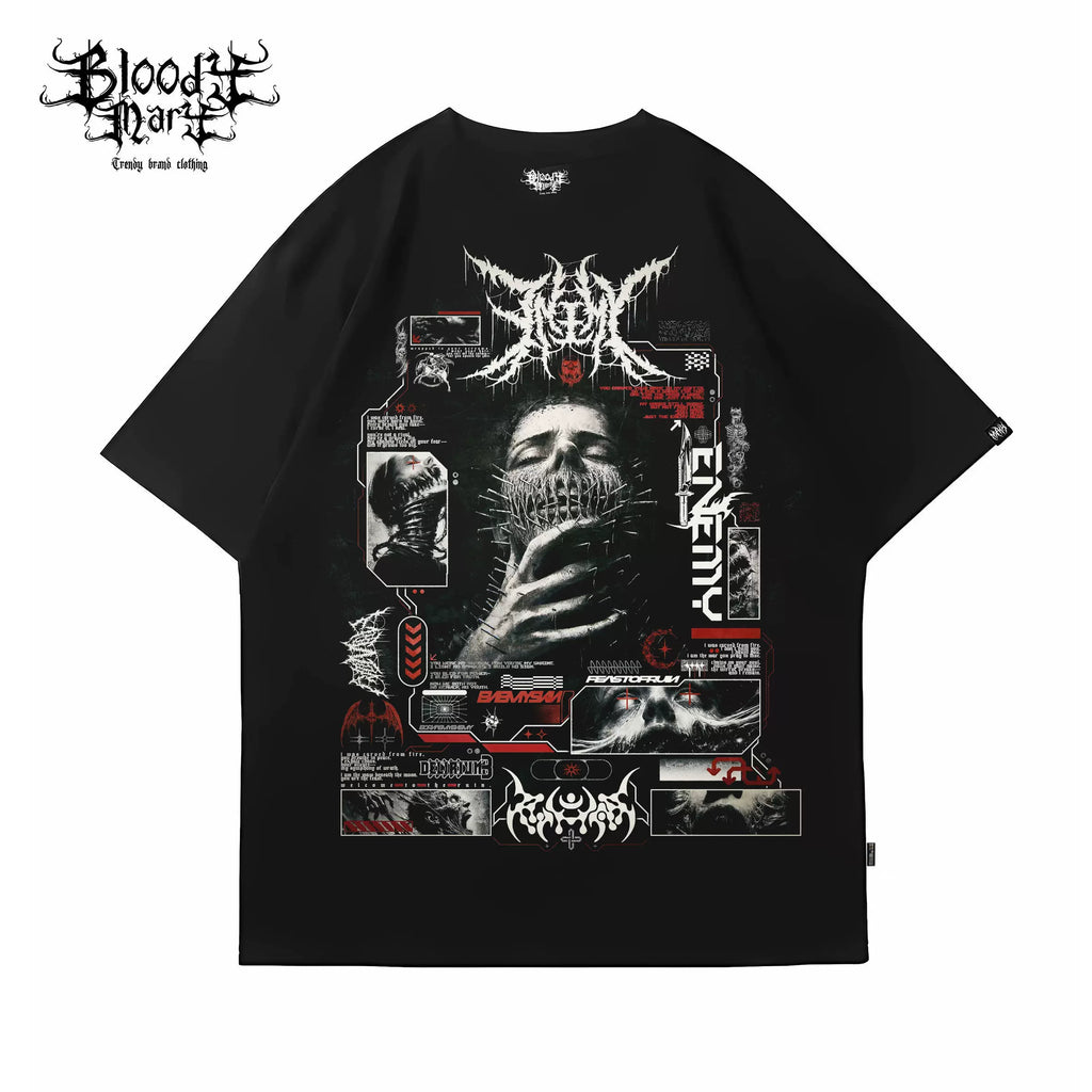 Chicano floral font trendy brand short sleeved dark men's and women's loose heavy metal pure cotton heavyweight niche hip-hop T-shirt