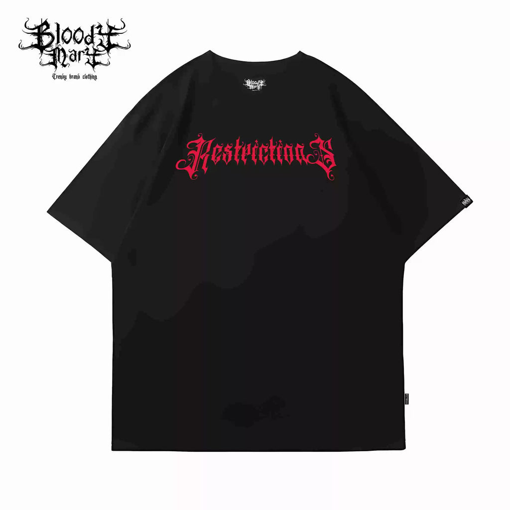 American retro gothic style black loose short sleeved T-shirt, hip-hop fashion brand street dance character print, youth casual