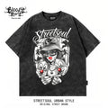 Retro American Street Feng Shui Washed Old Short sleeved T-shirt for Men and Women, Anime Printed Cotton Versatile Top, Trendy Style
