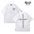 American street flower font short sleeved loose cotton heavyweight niche hip-hop fashion brand tattoo artist T-shirt abstract trend