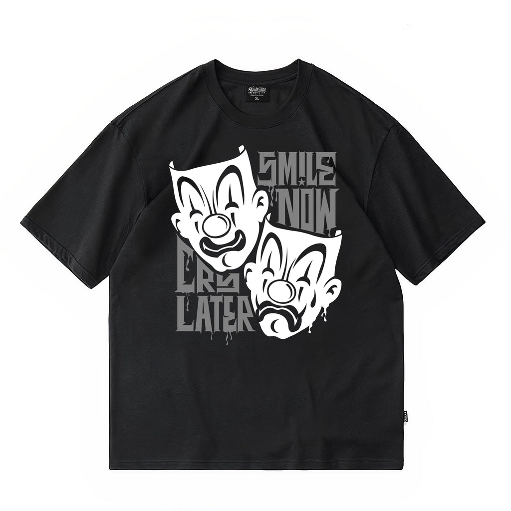 American fashion brand Kano floral font clown gang hip-hop English mask crying smiling face American heavyweight loose T-shirt