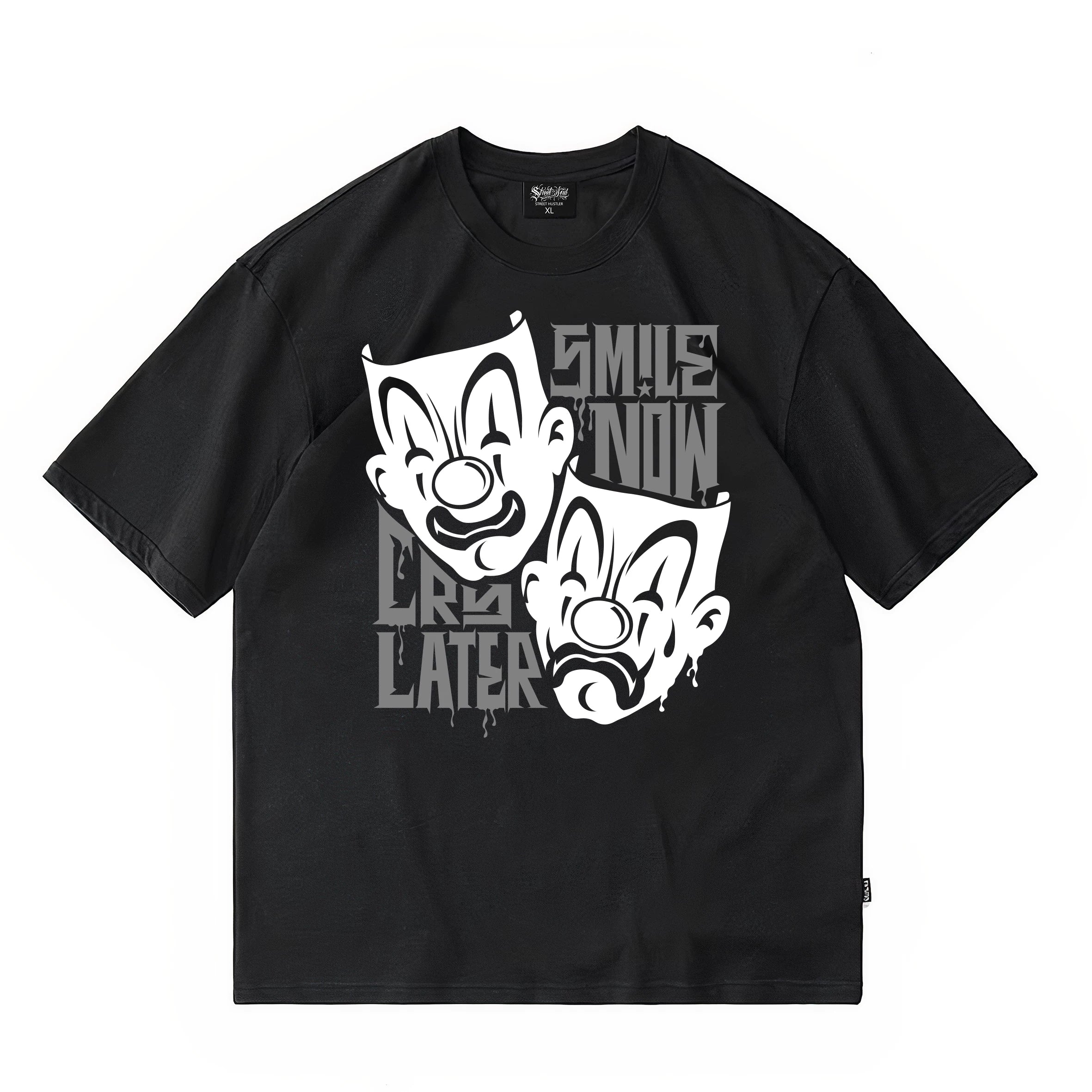 American fashion brand Kano floral font clown gang hip-hop English mask crying smiling face American heavyweight loose T-shirt