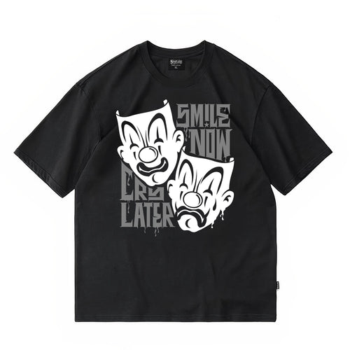 American fashion brand Kano floral font clown gang hip-hop English mask crying smiling face American heavyweight loose T-shirt
