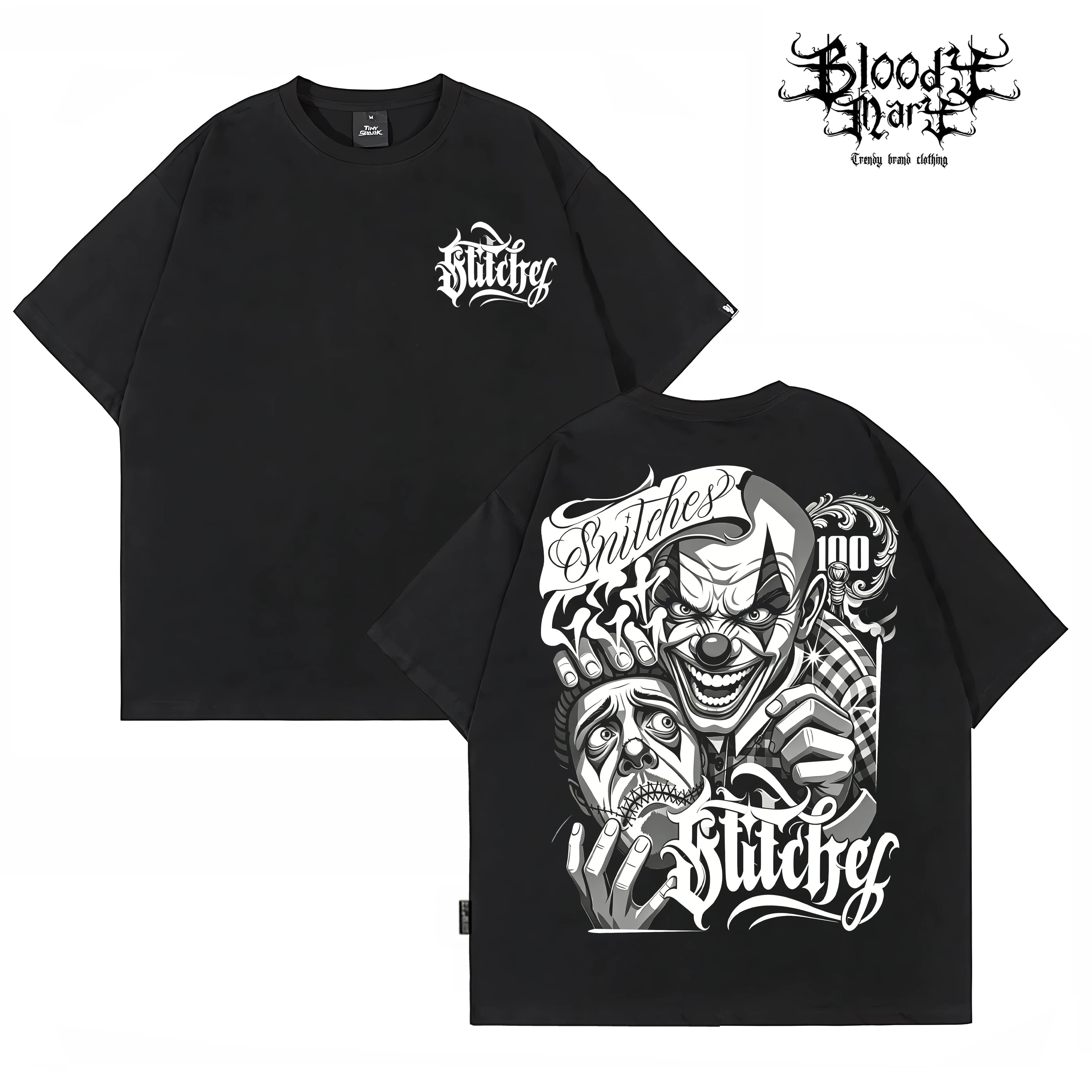 American hip-hop style West Coast Chicano clown print short sleeved T-shirt men's loose heavyweight pure cotton trendy brand top