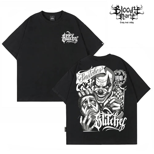 American hip-hop style West Coast Chicano clown print short sleeved T-shirt men's loose heavyweight pure cotton trendy brand top