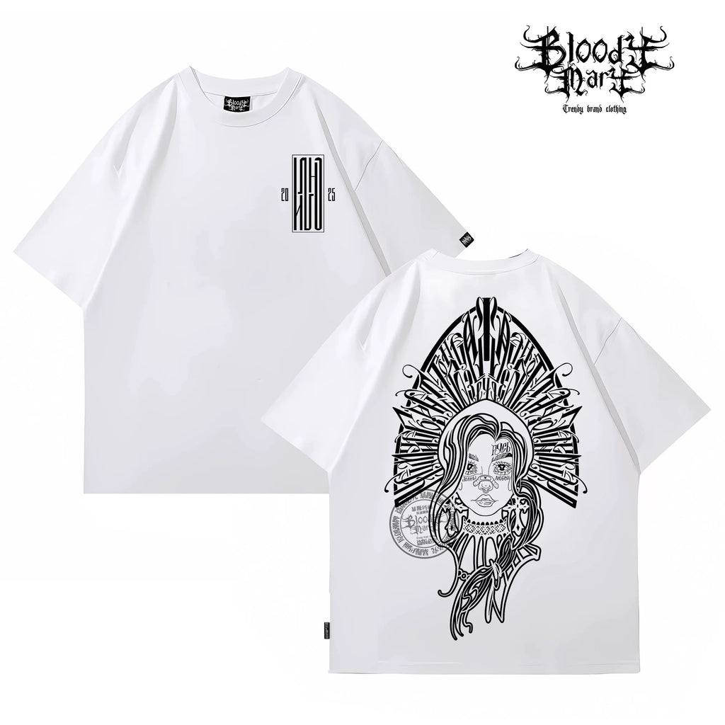 American style floral font pure cotton short sleeved T-shirt original trendy hip-hop street dance T-shirt 2025 spring heavyweight pure cotton short sleeved shirt