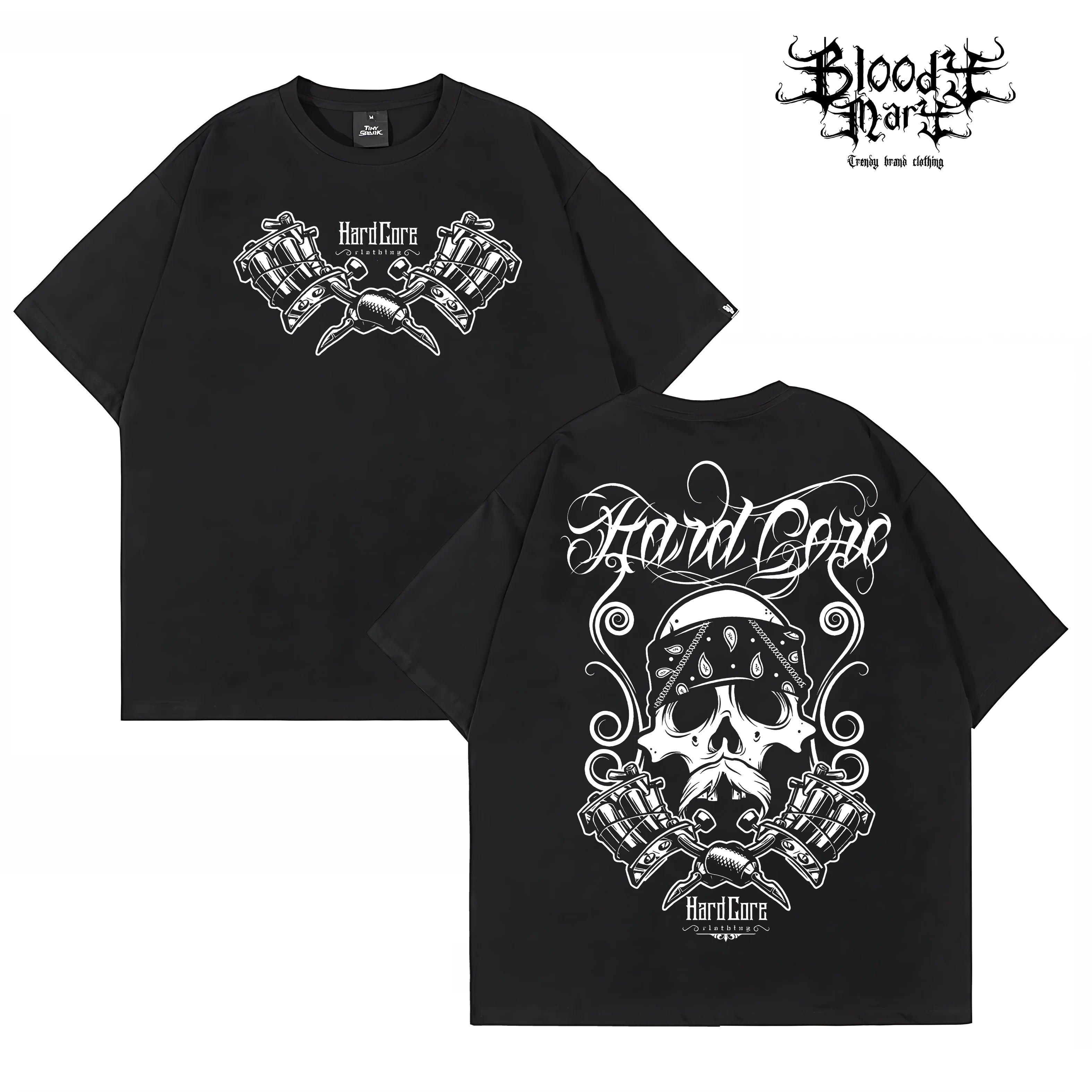 American street double motorcycle short sleeved loose cotton heavyweight niche hip-hop fashion brand tattoo artist T-shirt abstract trend