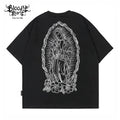 American West Coast Chicano Hip Hop Style Black Short Sleeve Round Neck T-shirt Loose Printed Top Trendy Brand Couple Style