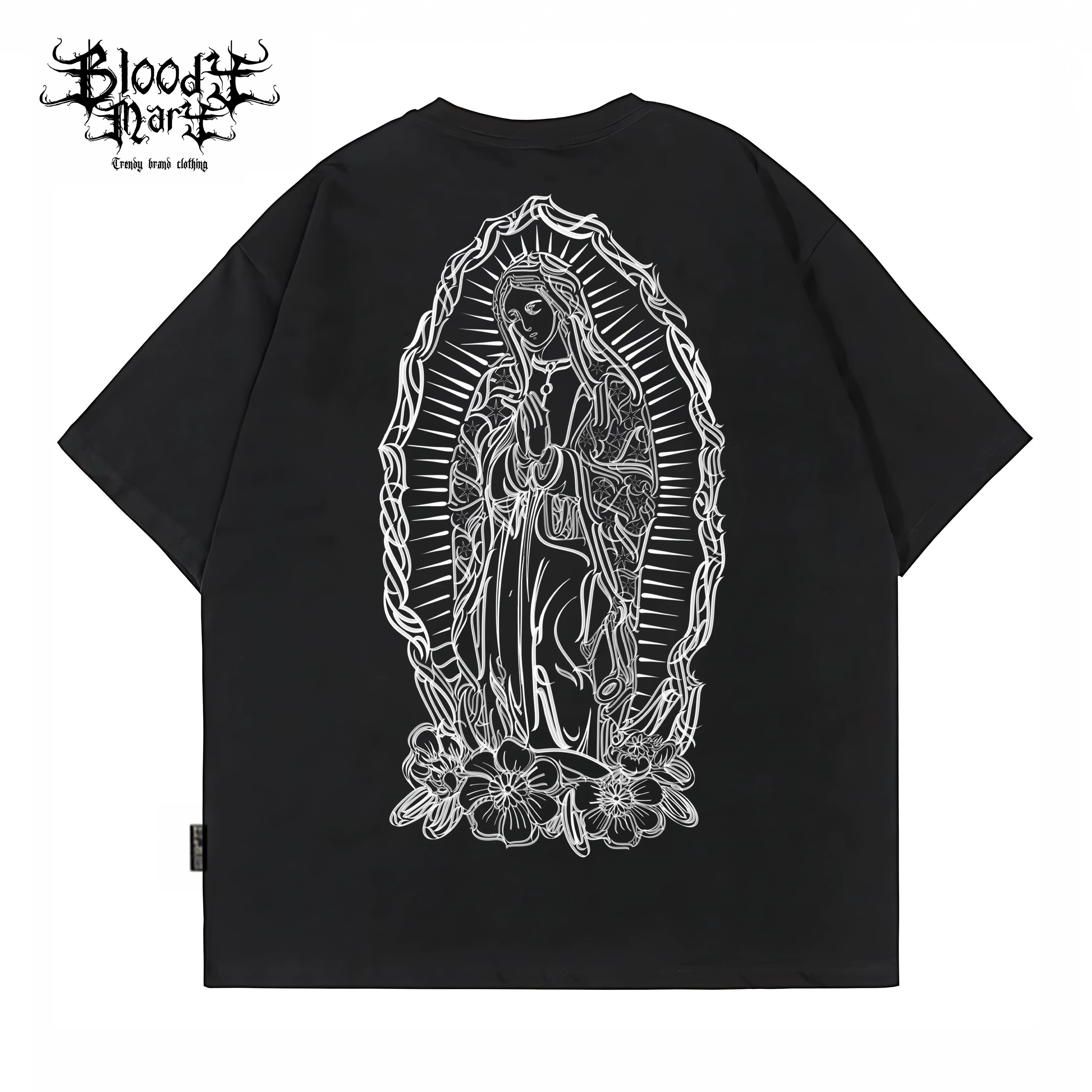 American West Coast Chicano Hip Hop Style Black Short Sleeve Round Neck T-shirt Loose Printed Top Trendy Brand Couple Style