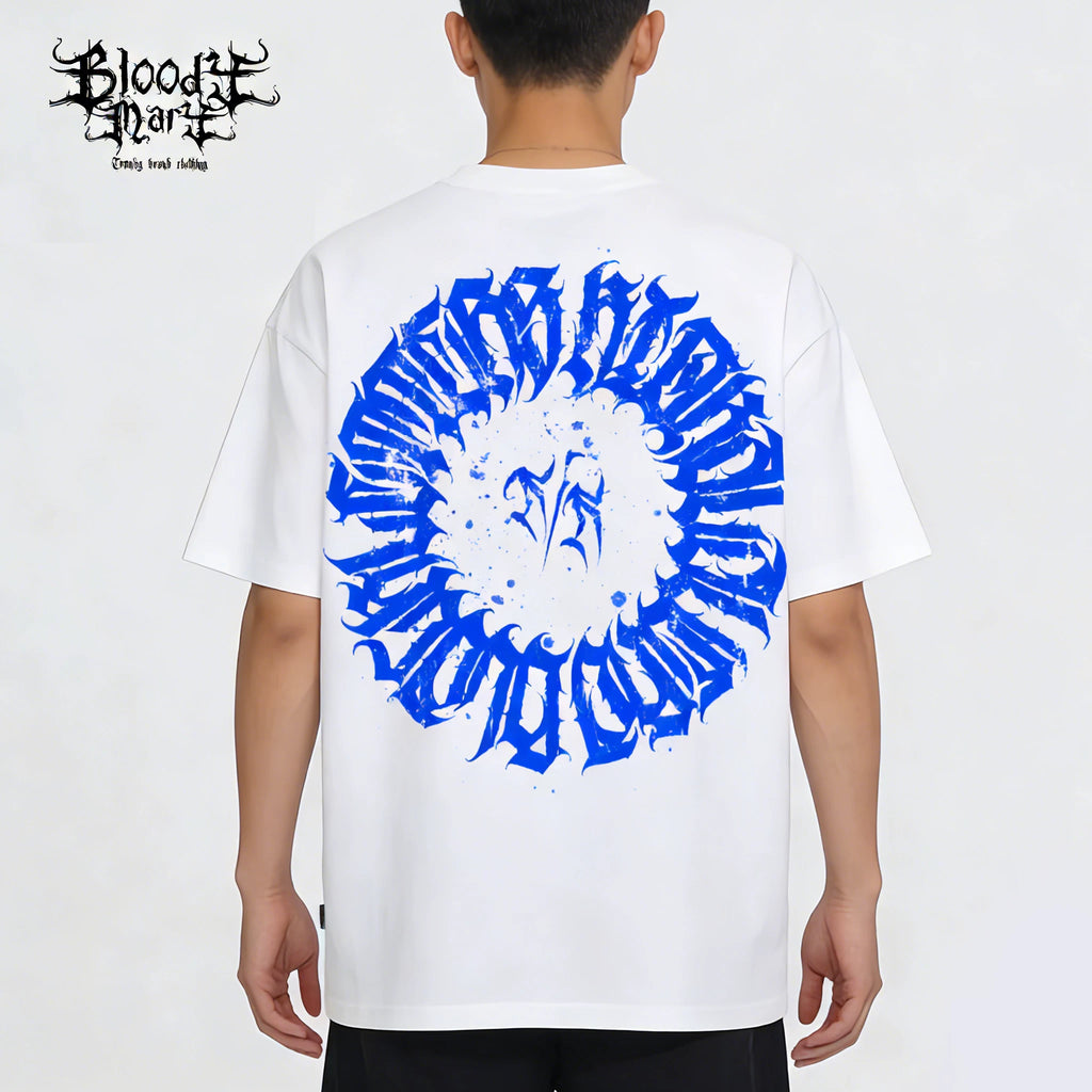 American street retro floral font Chicano West Coast pure cotton heavyweight niche hip-hop tattoo artist trendy T-shirt