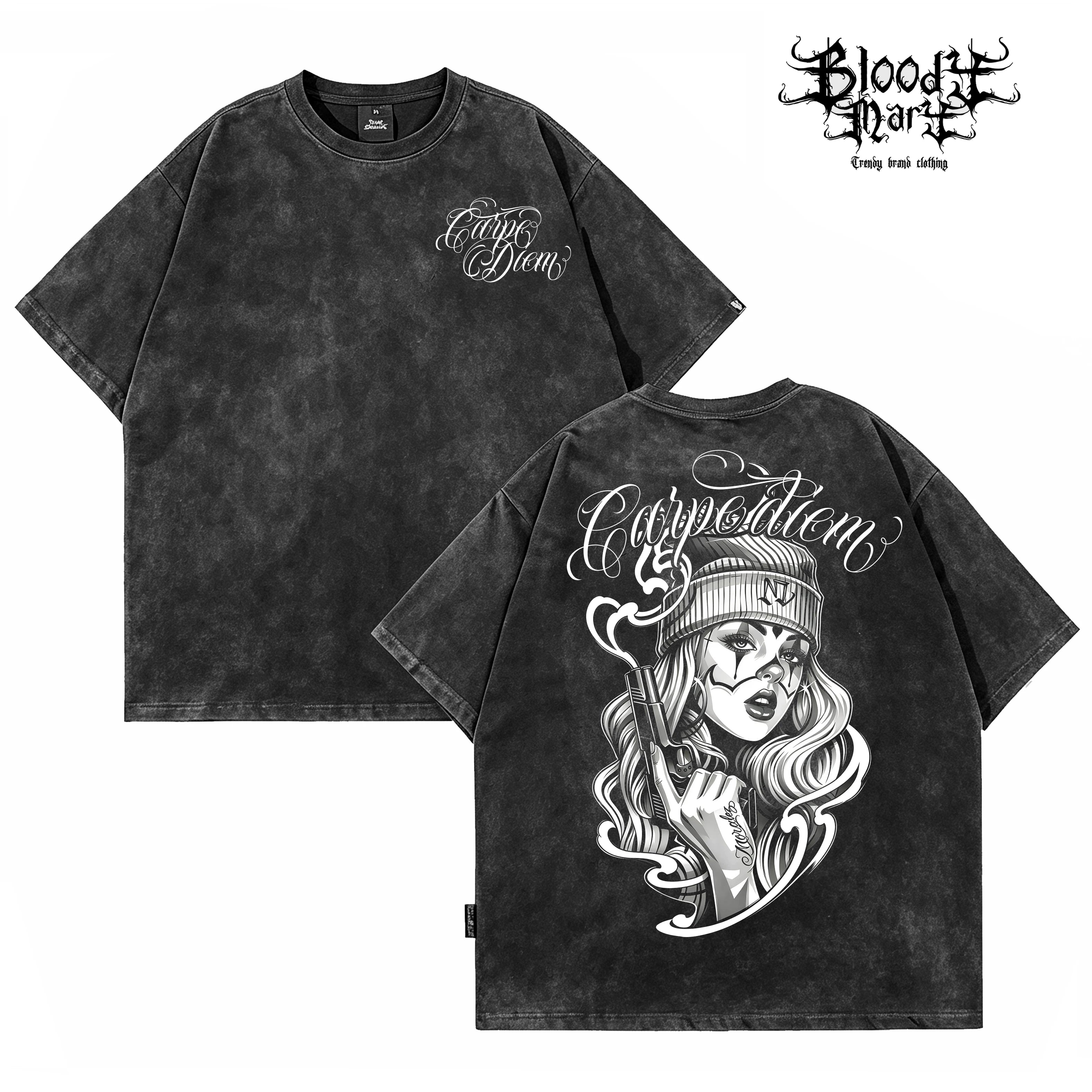 American hip-hop style heavyweight short sleeved pure cotton T-shirt men's loose floral print dark street fashion brand top